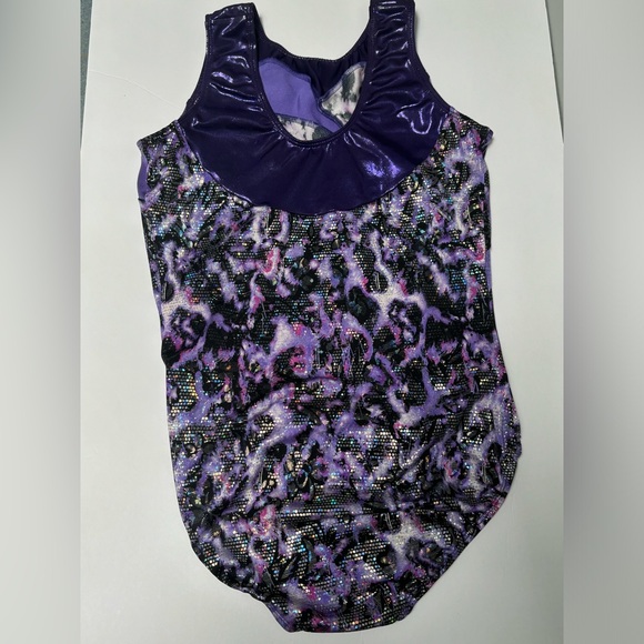 Gymnastics Leotard metallic purple black and silver with rhinestones GK - Picture 2 of 2